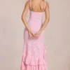 Celira Lace Ruffle Μάξι Φορέμα σε ροζ χρώμα Celira Lace Ruffle Μάξι Φορέμα σε ροζ χρώμα