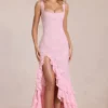 Celira Lace Ruffle Μάξι Φορέμα σε ροζ χρώμα Celira Lace Ruffle Μάξι Φορέμα σε ροζ χρώμα