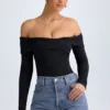Ceyln Modal Off-Shoulder Ruched Κορμάκι σε μαύρο Ceyln Modal Off-Shoulder Ruched Κορμάκι σε μαύρο