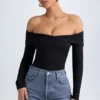 Ceyln Modal Off-Shoulder Ruched Κορμάκι σε μαύρο Ceyln Modal Off-Shoulder Ruched Κορμάκι σε μαύρο