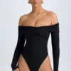 Ceyln Modal Off-Shoulder Ruched Κορμάκι σε μαύρο Ceyln Modal Off-Shoulder Ruched Κορμάκι σε μαύρο