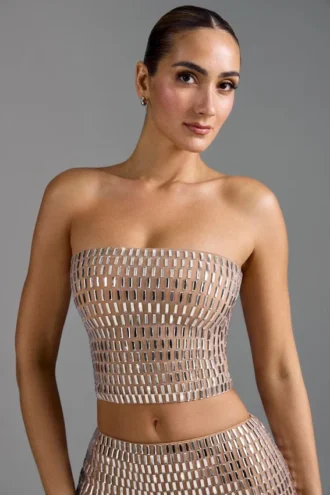 Charnelle Embellished Bandeau Μπλούζα σε χρώμα αμύγδαλο