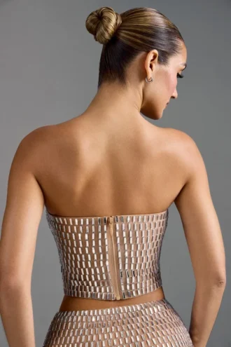 Charnelle Embellished Bandeau Μπλούζα σε χρώμα αμύγδαλο
