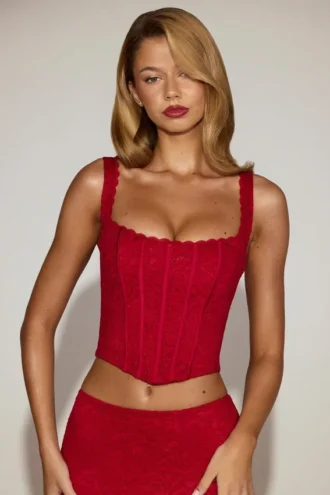 Cherith Lace Soft-Scoop Boned Corset Top σε True Red