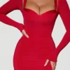 Deliana Layered Bra-Detail Ruched Midaxi Φορέμα σε κόκκινο