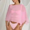 Διαφανές πόντσο Zarayah σε ροζ χρώμα Candyfloss Διαφανές πόντσο Zarayah σε ροζ χρώμα Candyfloss