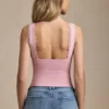 Elinda Modal Plunge-Neck Scallop-Trim Tank Top σε απαλό ροζ