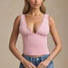 Elinda Modal Plunge-Neck Scallop-Trim Tank Top σε απαλό ροζ