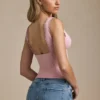 Elinda Modal Plunge-Neck Scallop-Trim Tank Top σε απαλό ροζ
