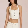 Elowis Denim Halterneck Corset Style Μπλούζα σε χρώμα ιβουάρ Elowis Denim Halterneck Corset Style Μπλούζα σε χρώμα ιβουάρ