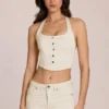 Elowis Denim Halterneck Corset Style Μπλούζα σε χρώμα ιβουάρ Elowis Denim Halterneck Corset Style Μπλούζα σε χρώμα ιβουάρ