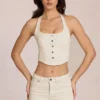 Elowis Denim Halterneck Corset Style Μπλούζα σε χρώμα ιβουάρ Elowis Denim Halterneck Corset Style Μπλούζα σε χρώμα ιβουάρ