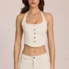 Elowis Denim Halterneck Corset Style Μπλούζα σε χρώμα ιβουάρ Elowis Denim Halterneck Corset Style Μπλούζα σε χρώμα ιβουάρ