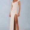 Elva Modal Μάξι Φόρεμα με Λαιμόκοψη Sweetheart και Κουκούλα στη Μέση σε Χρώμα Ιβουάρ