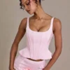 Elvira Premium Satin Lace-Up Corset Μπλούζα σε ροζ χρώμα Elvira Premium Satin Lace-Up Corset Μπλούζα σε ροζ χρώμα