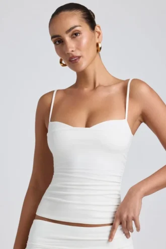 Esme Modal Ruched Layered Tank Top σε λευκό