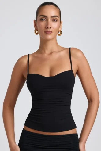 Esme Modal Ruched Layered Tank Top σε μαύρο