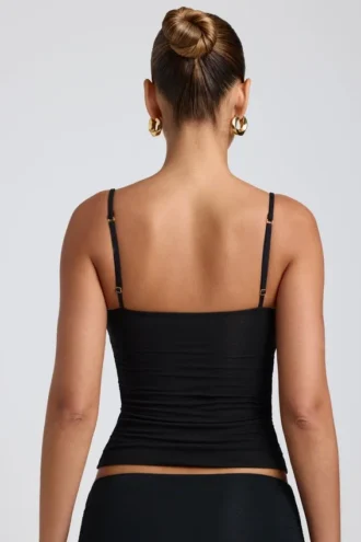 Esme Modal Ruched Layered Tank Top σε μαύρο