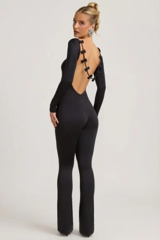 Eulalie Slinky Jersey Bow-Detail Ολόσωμη Φόρμα σε μαύρο