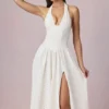 Farrah Μίνι φόρεμα με λαιμόκοψη και αγγλική κεντητική από μοντάλ σε λευκό χρώμα Farrah Μίνι φόρεμα με λαιμόκοψη και αγγλική κεντητική από μοντάλ σε λευκό χρώμα