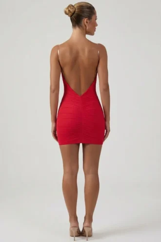 Femi Ruched Backless Μίνι Φορέμα σε κόκκινο