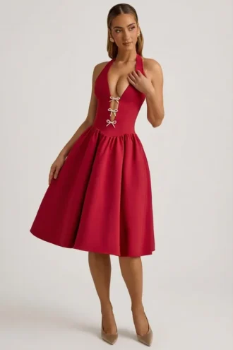Φορέμα Angelina με λαιμόκοψη και φιόγκο σε χρώμα True Red