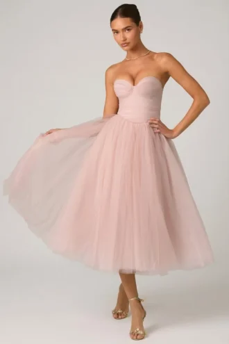 Φορέμα Cindy Tulle Corset Midaxi σε χρώμα Dusty Rose