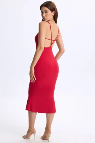 Φορέμα Lois Modal Plunge Open-Back Midaxi σε χρώμα Cherry Red