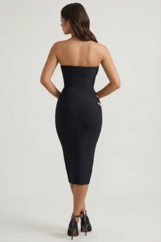 Φορέμα Nika Cut-Out Halterneck Bodycon Midaxi σε μαύρο χρώμα