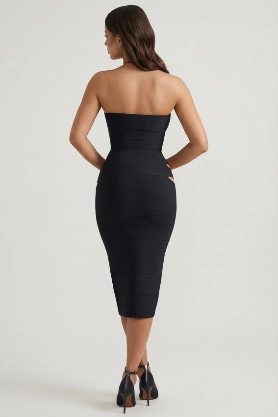 Φορέμα Nika Cut-Out Halterneck Bodycon Midaxi σε μαύρο χρώμα Φορέμα Nika Cut-Out Halterneck Bodycon Midaxi σε μαύρο χρώμα