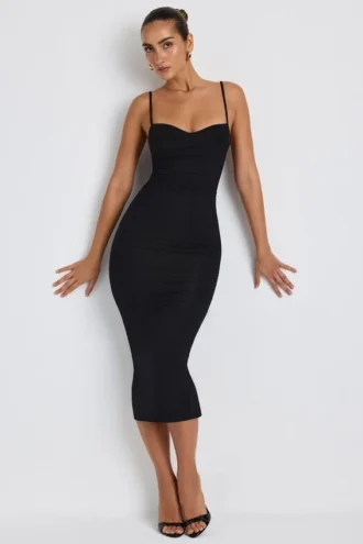 Φορέμα Nora Modal Ruched Layered Midaxi σε μαύρο