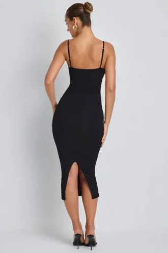 Φορέμα Nora Modal Ruched Layered Midaxi σε μαύρο