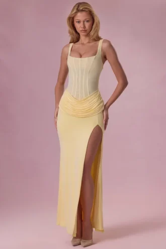Φόρεμα παρανύμφου Rosina Mesh Draped σε χρώμα Butter Yellow