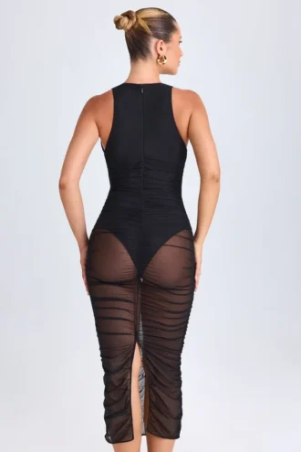 Φορέμα Safira Ruched Plunge Midaxi σε μαύρο χρώμα