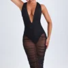 Φορέμα Safira Ruched Plunge Midaxi σε μαύρο χρώμα Φορέμα Safira Ruched Plunge Midaxi σε μαύρο χρώμα
