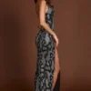 Φορέμα Velia με διακοσμητικό λαιμόκοψη Peekaboo σε ασημί φίδι