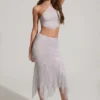 Φούστα Jordana με διακοσμημένο τελείωμα σε σχήμα μαντηλιού, σε ασημί χρώμα