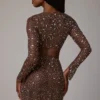 Guilia Sheer Embellished Long Sleeve Crop Top σε χρώμα Deep Cocoa Guilia Sheer Embellished Long Sleeve Crop Top σε χρώμα Deep Cocoa