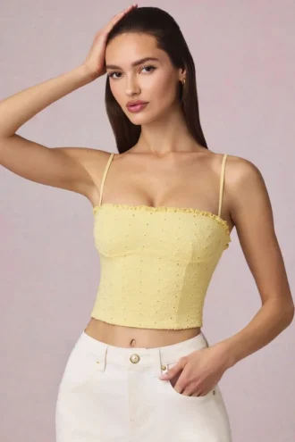 Hania Modal Broderie Anglaise Μπλούζα Camisole σε κίτρινο λεμόνι