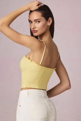 Hania Modal Broderie Anglaise Μπλούζα Camisole σε κίτρινο λεμόνι