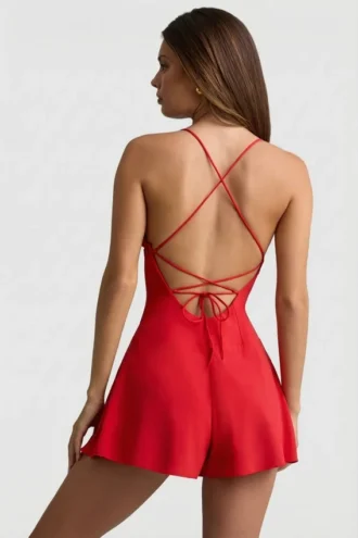 Helaia Ruched Backless Ολόσωμο Σορτς σε κόκκινο