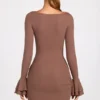 Helena Ribbed Modal Μίνι Φορέμα με μακριά μανίκια και πτυχώσεις σε χρώμα Mocha Helena Ribbed Modal Μίνι Φορέμα με μακριά μανίκια και πτυχώσεις σε χρώμα Mocha