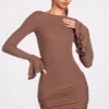 Helena Ribbed Modal Μίνι Φορέμα με μακριά μανίκια και πτυχώσεις σε χρώμα Mocha Helena Ribbed Modal Μίνι Φορέμα με μακριά μανίκια και πτυχώσεις σε χρώμα Mocha