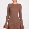 Helena Ribbed Modal Μίνι Φορέμα με μακριά μανίκια και πτυχώσεις σε χρώμα Mocha Helena Ribbed Modal Μίνι Φορέμα με μακριά μανίκια και πτυχώσεις σε χρώμα Mocha