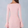 Helena Ribbed Modal Μίνι φόρεμα με μακριά μανίκια και πτυχώσεις σε ροζ χρώμα Helena Ribbed Modal Μίνι φόρεμα με μακριά μανίκια και πτυχώσεις σε ροζ χρώμα