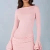Helena Ribbed Modal Μίνι φόρεμα με μακριά μανίκια και πτυχώσεις σε ροζ χρώμα Helena Ribbed Modal Μίνι φόρεμα με μακριά μανίκια και πτυχώσεις σε ροζ χρώμα