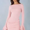 Helena Ribbed Modal Μίνι φόρεμα με μακριά μανίκια και πτυχώσεις σε ροζ χρώμα Helena Ribbed Modal Μίνι φόρεμα με μακριά μανίκια και πτυχώσεις σε ροζ χρώμα