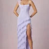 Hera Asymmetric Ruffled Lace-Up Gown σε λιλά