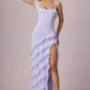 Hera Asymmetric Ruffled Lace-Up Gown σε λιλά