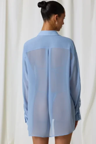 Hiva Oversized πουκάμισο με λεπτομέρειες από πέρλες σε γαλάζιο χρώμα